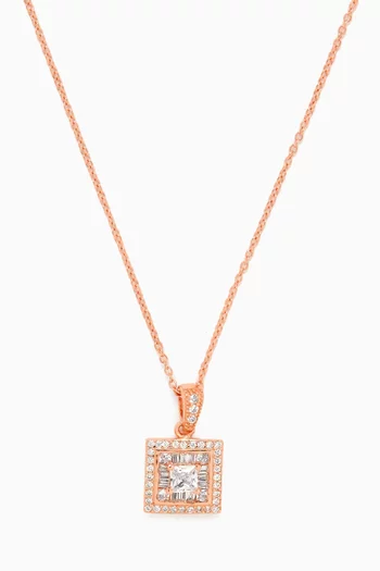 Square Stone Pendant Necklace in Rose-gold plated Sterling Silver
