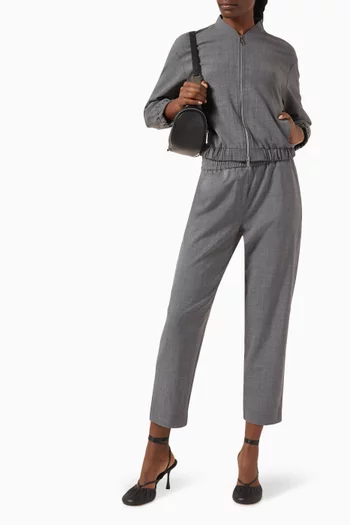 Zip-up Bomber Jacket in Stretch Wool Blend