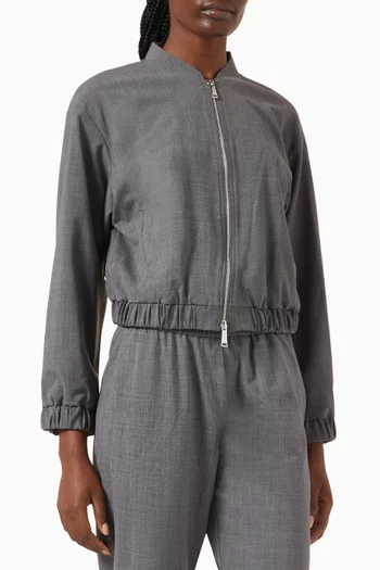 Zip-up Bomber Jacket in Stretch Wool Blend