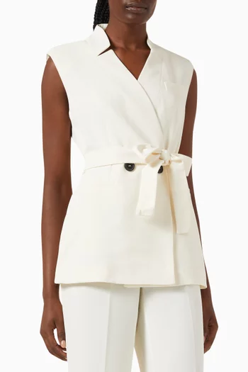 Sleeveless Tie-belt Blazer
