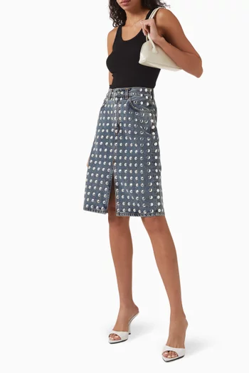 Stormy Studded Midi Skirt in Denim