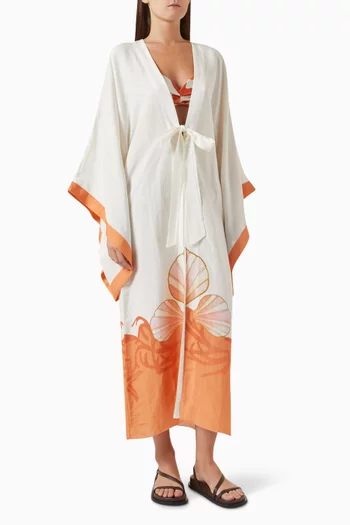 Seashell Long Robe in Viscose-linen Blend