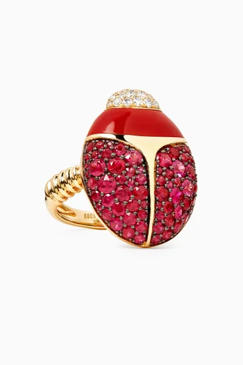 Scarab Diamond & Ruby Ring in 18kt Yellow Gold