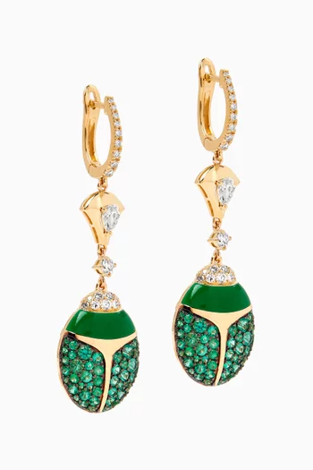 Scarab Diamond & Emerald Drop Earrings in 18kt Yellow Gold