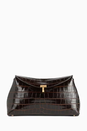 T-lock Clutch in Croc-embossed Leather