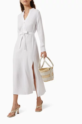 Frieda Belted Shirt Midi Dress in Cotton