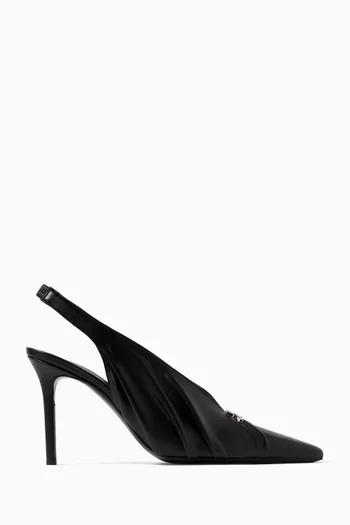 Draped Stretch Slingback Heels in Faux Leather