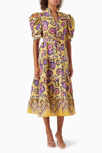 Lottie Printed Midi Dress in Linen Blend