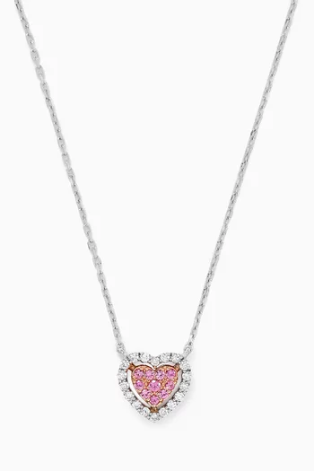 Heart Diamond & Pink Sapphire Necklace in 18kt White Gold