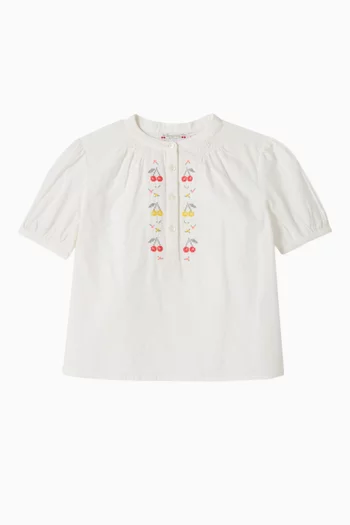 Cherry Embroidered Greta Blouse in Organic Cotton