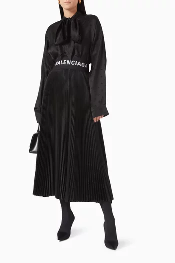 Pleated Logo Midi Skirt in Technical Jacquard