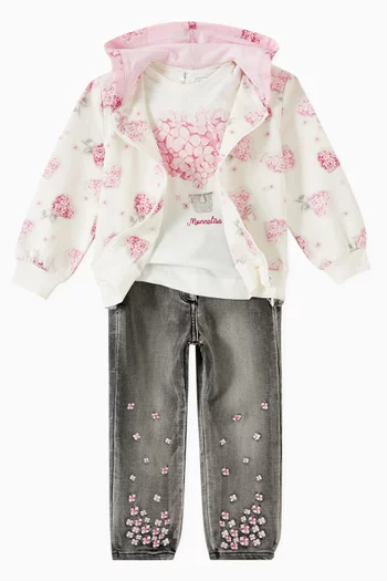 Floral Print Hoodie in Cotton