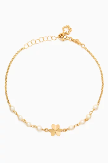 Pearl & Flower Bracelet in 18kt Yellow Gold
