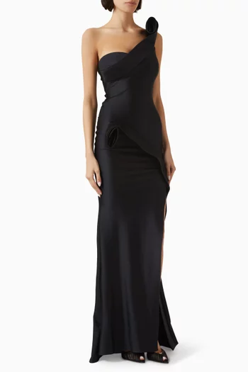 Rosette One-shoulder Gown in Stretch Jersey