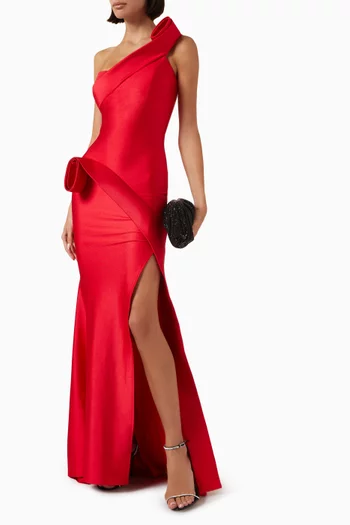 Rosette One-shoulder Gown in Stretch Jersey