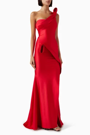 Rosette One-shoulder Gown in Stretch Jersey