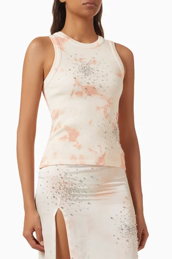 Crystal-embellished Tie-dye Tank Top in Cotton Rib-knit