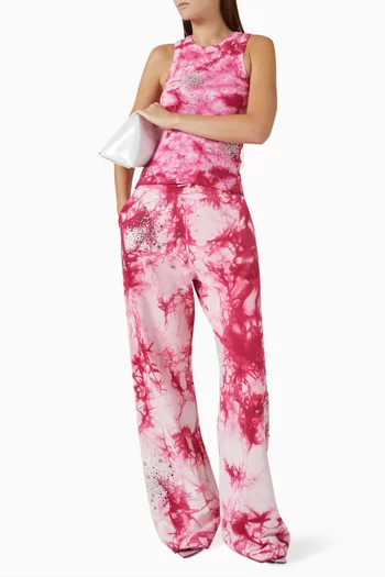 Crystal-embellished Tie-dye Tank Top in Cotton Rib-knit