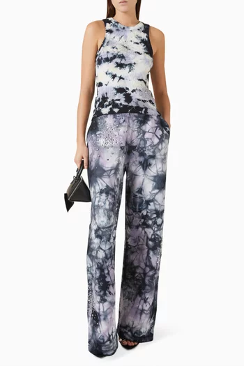 Crystal-embellished Tie-dye Tank Top in Cotton Rib-knit