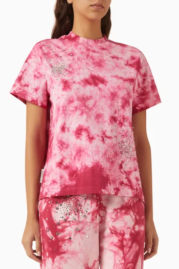 Crystal-embellished Tie-Dye T-shirt in Cotton Jersey