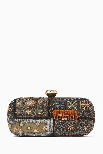 Bedouin Embroidered Big Box Clutch in Leather trim