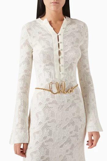 حزام سلسلة بشعار الماركة نحاس ذهبي اللون