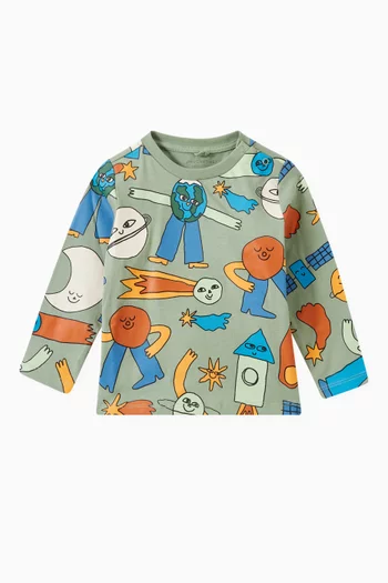 Planet-print Long-sleeve T-shirt in Organic Cotton