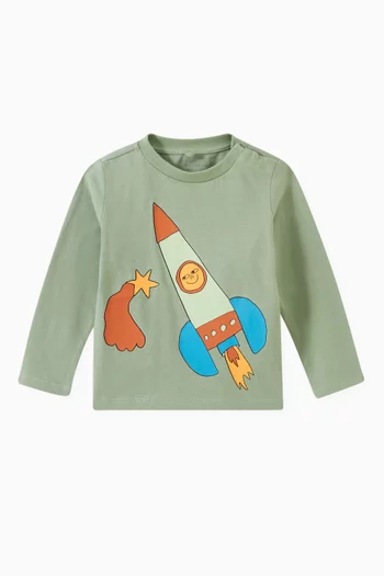 Rocket-print Long-sleeve T-shirt in Organic Cotton