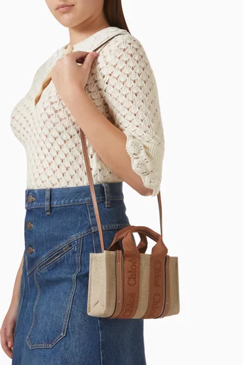 Woody Mini Tote Bag in Linen Canvas & Calfskin