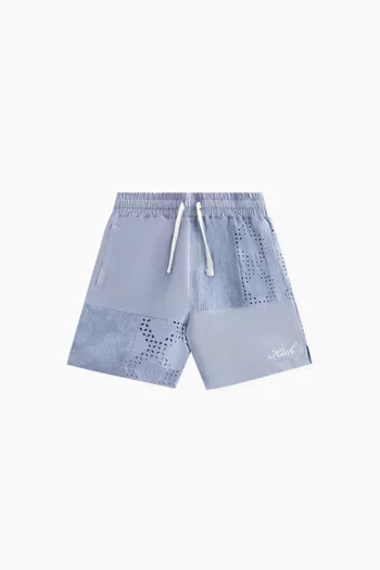 Blocked Broderie Camp Shorts in Cotton