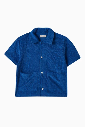 Paisley Button-down Camp Shirt in Cotton Terry