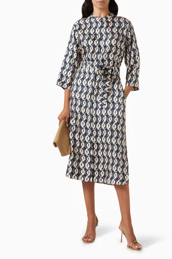 Timesilk Printed Midi Dress in Silk-twill