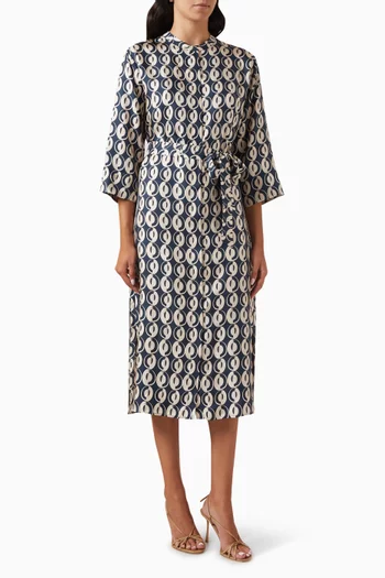 Timesilk Printed Midi Dress in Silk-twill