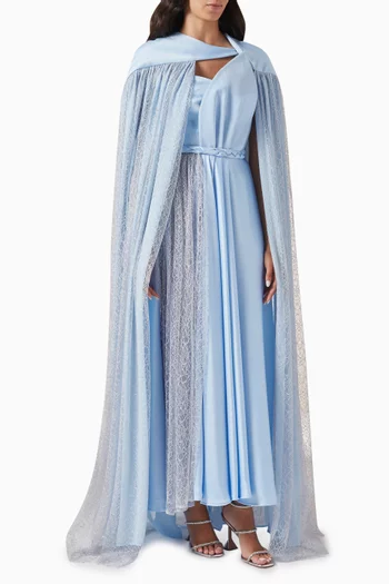 Diamond Lace-cape Gown in Crepe