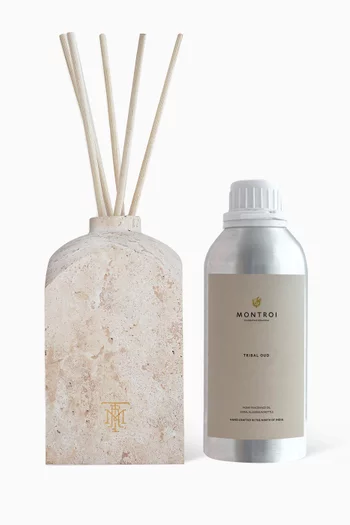 Tribal Oud Square Travertine Marble Reed Diffuser, 500ml