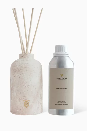 Himalayan Orchid Round Travertine Marble Reed Diffuser, 500ml