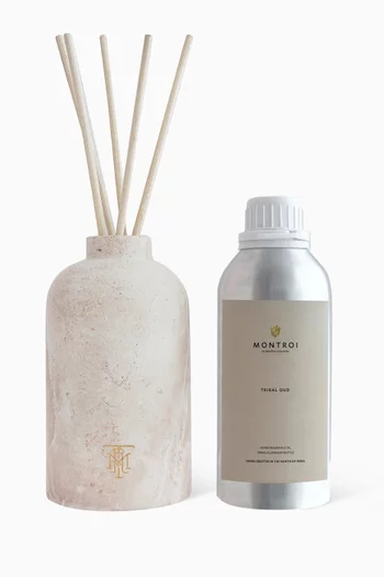 Tribal Oud Round Travertine Marble Reed Diffuser, 500ml