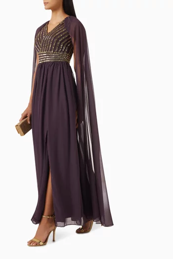 Sequin Cape-sleeve Maxi Dress