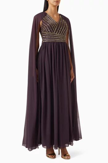 Sequin Cape-sleeve Maxi Dress