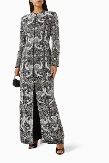 Kamala Embellished Long Jacket in Satin