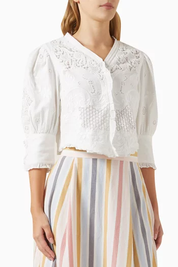 Embroidered Cropped Jacket in Cotton-blend