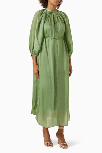Belted Maxi Shift Dress in Cupro