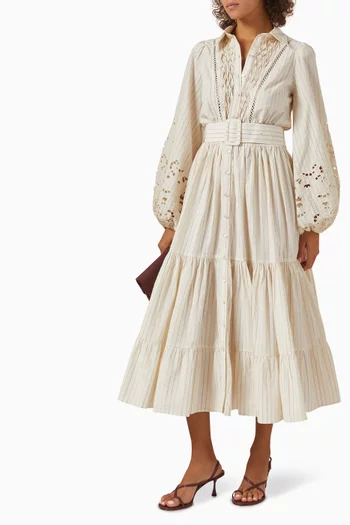 Belted Midi Dress in Cotton-poplin