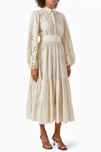 Belted Midi Dress in Cotton-poplin