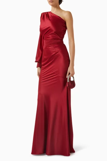 Don't Look Now One-shoulder Gown in Stretch Satin