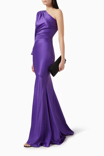 Don't Look Now One-shoulder Gown in Stretch Satin