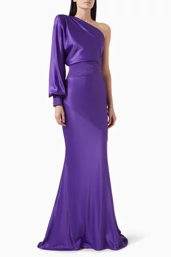 Don't Look Now One-shoulder Gown in Stretch Satin