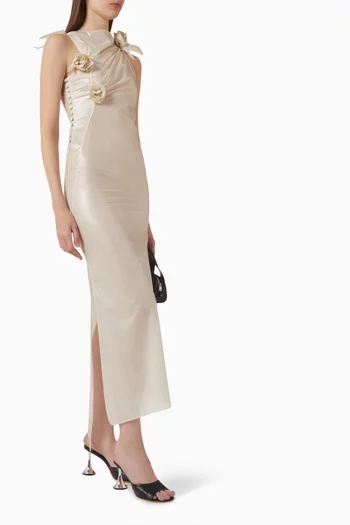 Asymmetric Flower Gown in Satin Jersey