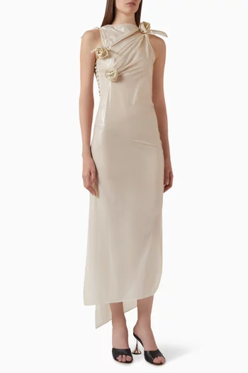 Asymmetric Flower Gown in Satin Jersey