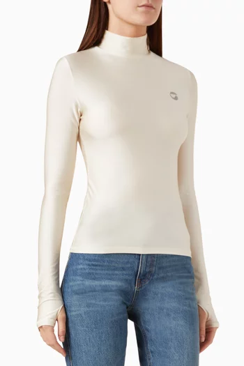 Logo Mockneck Top in Stretch Nylon